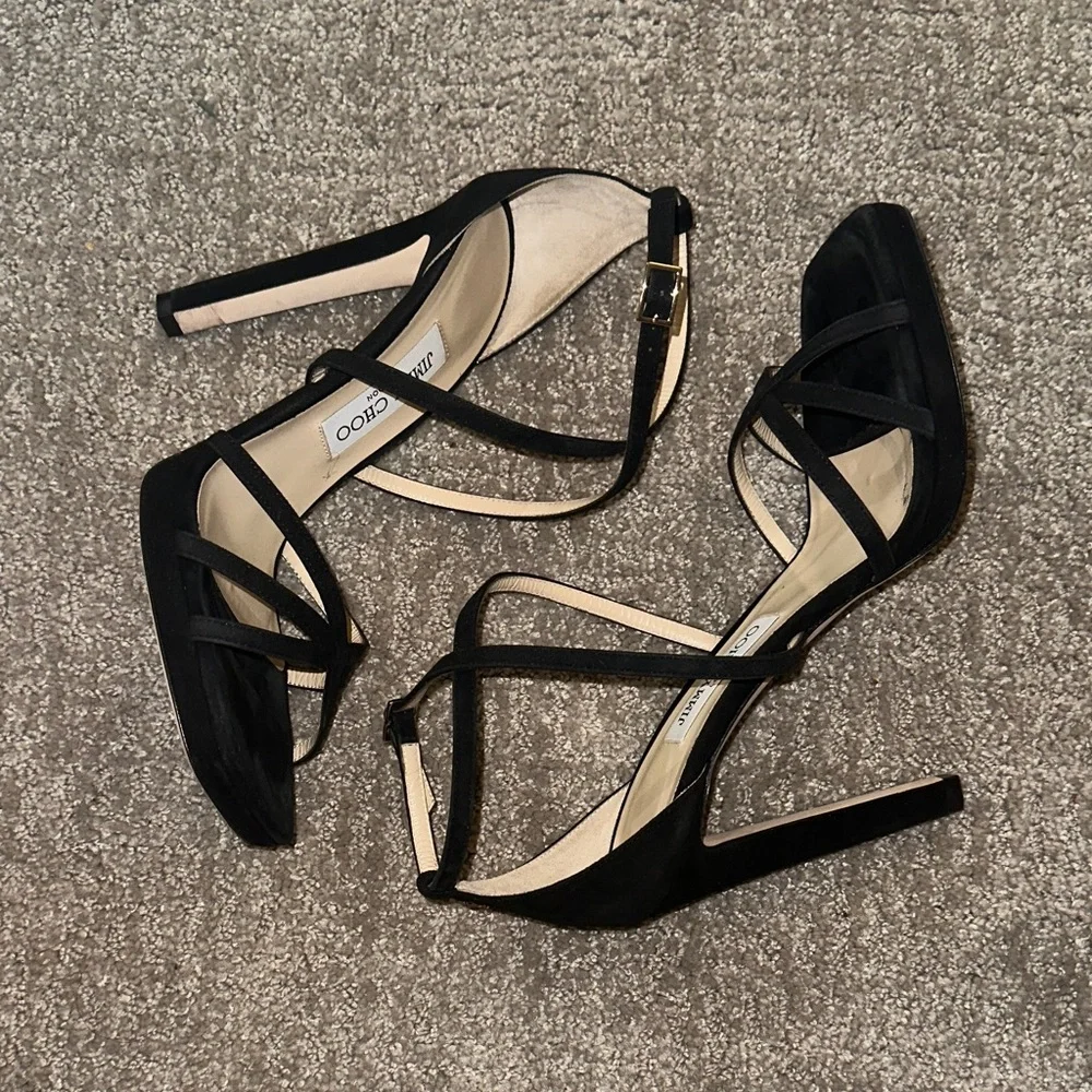 Jimmy Choo Black Suede Strappy Platform Heels - Picture 3 of 6
